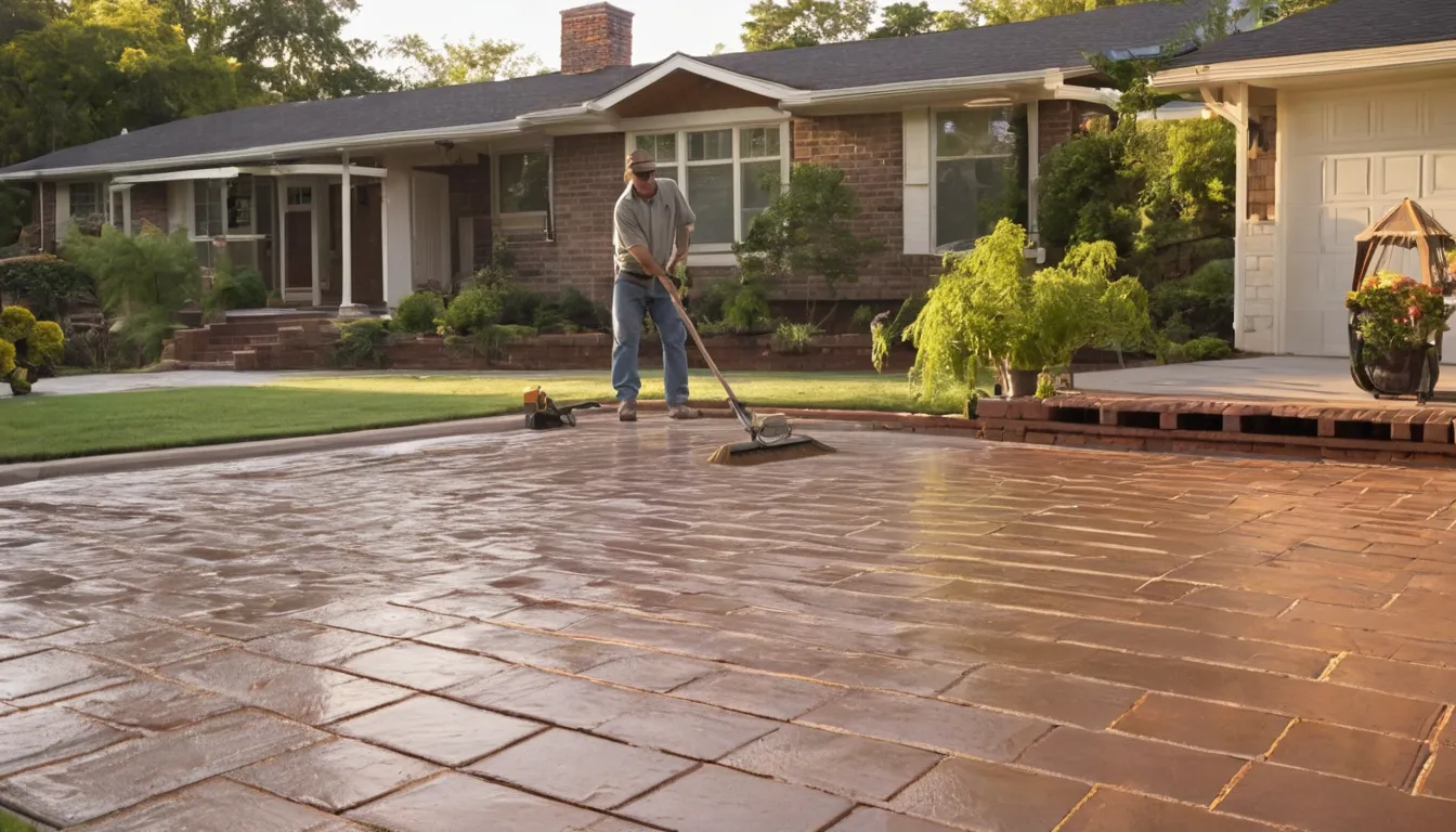 New concrete driveway leading to a brick ranch home in the Lake St. Louis area
